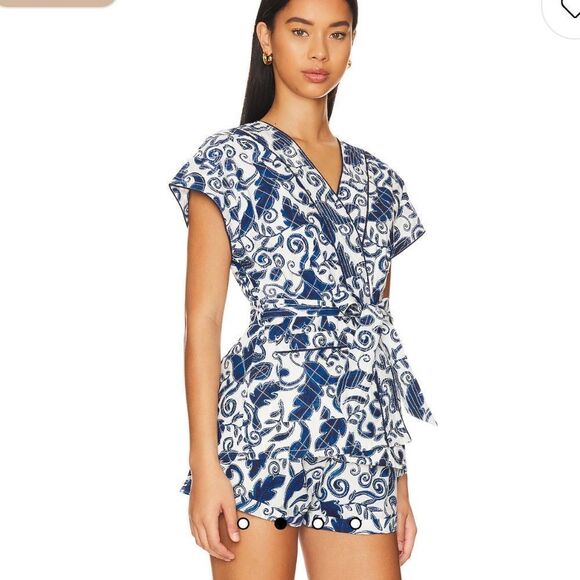 New Cleobella Tayla Wrap Vest Top in Azulejo Large Blue/White Revolve - Picture 8 of 16